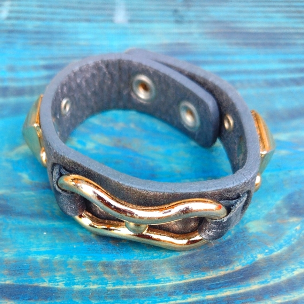 Women's Metallic Stained Studded Leather Wrap Charm Bracelet